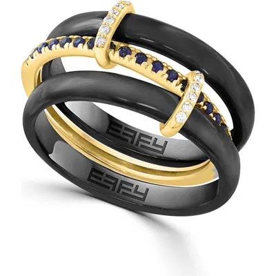 Effy Two-tone Sapphire & Diamond Stacked Triple Band Ring In Black