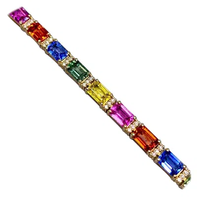 Pre-owned Effy Vintage  14k Multicolor Baguette Sapphire Diamond Line Bracelet 14.51ctw 7” In Blue