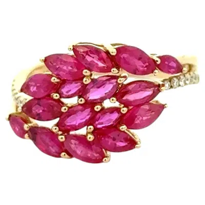 Pre-owned Effy Vintage  Designer Marquise Ruby And Diamond Gold Ring In Multiple