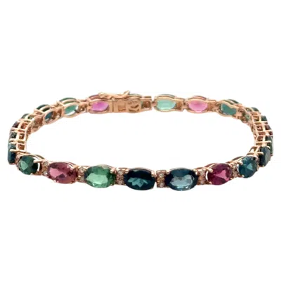 Pre-owned Effy Watercolors 14k Rose Gold 8.72 Carat Multicolor Sapphire Diamond Bracelet In Red