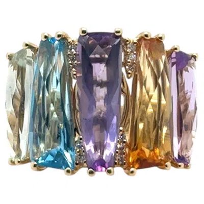 Pre-owned Effy Watercolors 14k Yellow Gold Multicolor Gemstone And Diamond Statement Ring