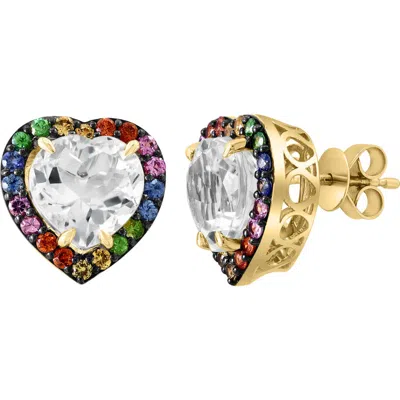 Effy White Sapphire & Semiprecious Stone Heart Stud Earrings In Multi