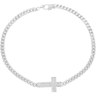 Effy White Sapphire Pavè Cross Bracelet In Metallic