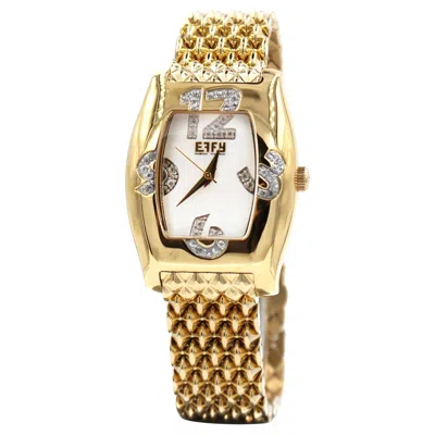 Pre-owned Effy White Sapphires Pave Dial Luxury Swiss Quartz Exotic Watch