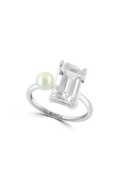 Effy White Topaz & 5-5.5mm Cultured Pearl Ring In Silver