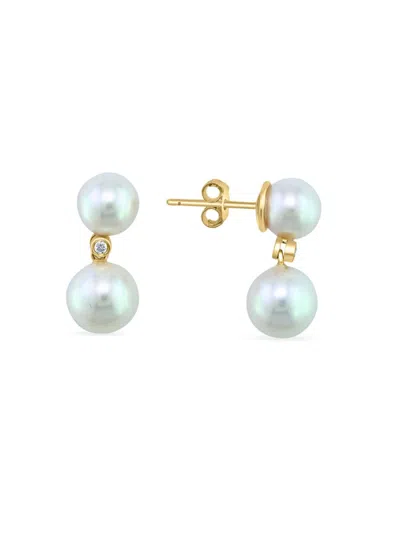 Effy Women's 14k Gold Plated Sterling Silver, 7.5-8.5mm Freshwater Pearl & Diamond Drop Earrings