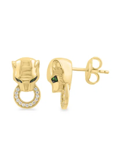 Effy Women's 14k-gold-plated Sterling Silver, Diamond & Tsavorite Earrings In Yellow Gold