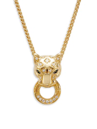 Effy Women's 14k Goldplated Sterling Silver, Emerald & Diamond Panther Pendant Necklace