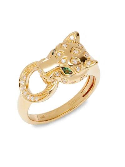 Effy Women's 14k Goldplated Sterling Silver, Emerald & Diamond Panther Ring