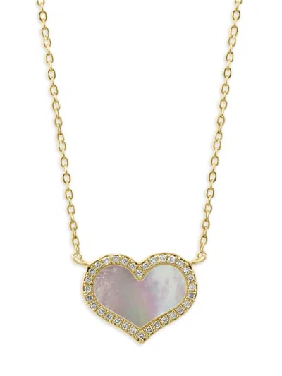 Effy Women's 14k Goldplated Sterling Silver, Mother Of Pearl & Diamond Heart Pendant Necklace