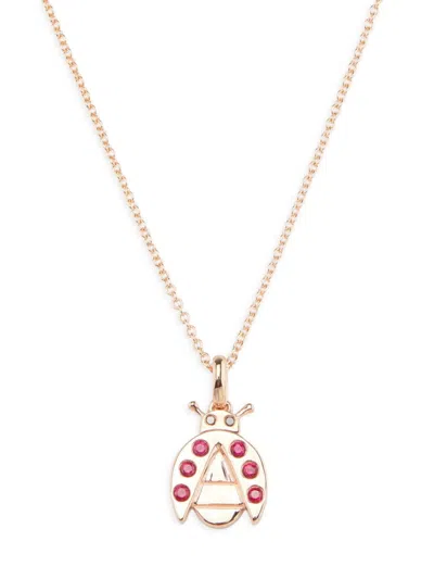 Effy Women's 14k Rose Gold, 0.13 Tcw Ruby & 0.01 Tcw Diamond Ladybug Pendant Necklace/18"