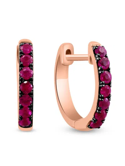 Effy Women's 14k Rose Gold, 0.70 Tcw Ruby & Black Rhodium Huggie Earrings