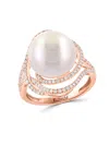 Effy Women's 14k Rose Gold, 12mm Pink Freshwater Pearl & Diamond Ring In Rose Gold