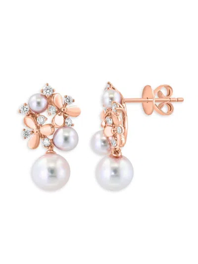 Effy Women's 14k Rose Gold, 3-6mm Akoya Pearl & Diamond Drop Earrings