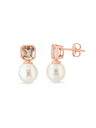 Effy Women's 14k Rose Gold, 9mm Freshwater Pearl & Morganite Drop Earrings