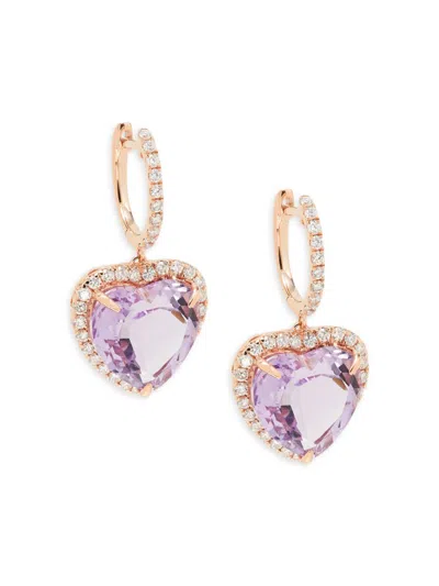 Effy Women's 14k Rose Gold, Amethyst & Diamond Heart Huggie Earrings