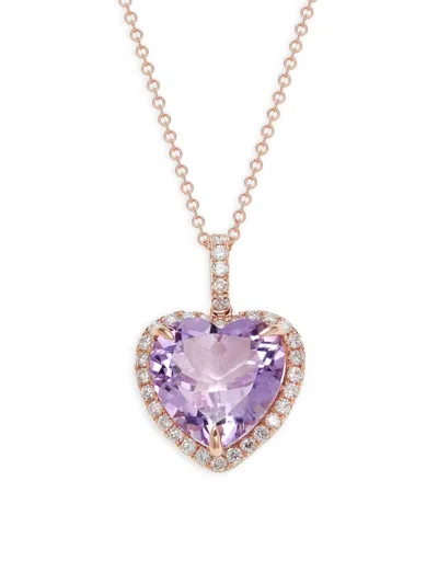 Effy Women's 14k Rose Gold, Amethyst & Diamond Heart Pendant Necklace