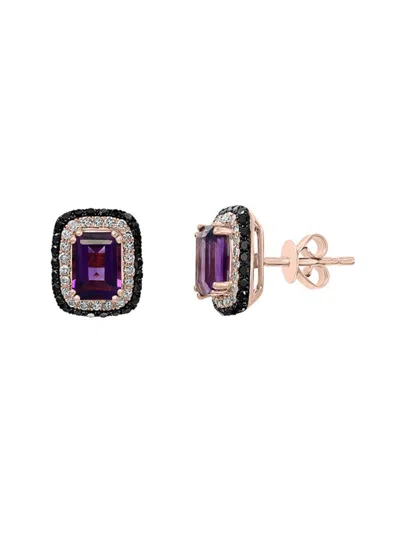 Effy Women's 14k Rose Gold, Amethyst, Diamond & Black Diamond Earrings