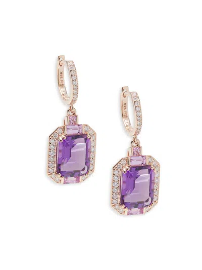 Effy Women's 14k Rose Gold, Amethyst, Pink Sapphire & 0.47 Tcw Diamond Earrings