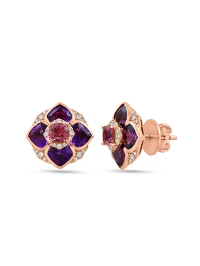 Effy Women's 14k Rose Gold, Amethyst, Pink Tourmaline & Diamond Stud Earrings