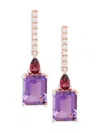 Effy Women's 14k Rose Gold, Amethyst, Rhodolite & Diamond Drop Earrings In Amethyst