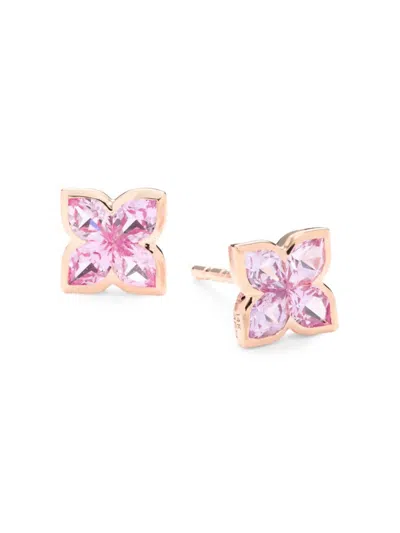 Effy Women's 14k Rose Gold & Pink Sapphire Floral Stud Earrings