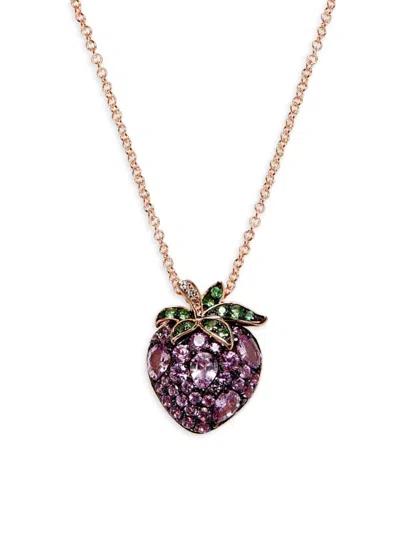 Effy Women's 14k Rose Gold & Diamond, Pink Sapphire, Tsavorite Necklace