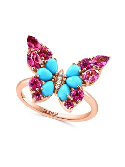 Effy Women's 14k Rose Gold & Multi Stone Butterfly Ring