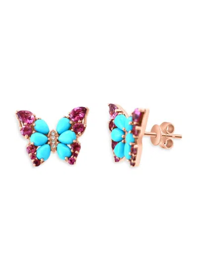 Effy Women's 14k Rose Gold & Multi Stone Butterfly Stud Earrings