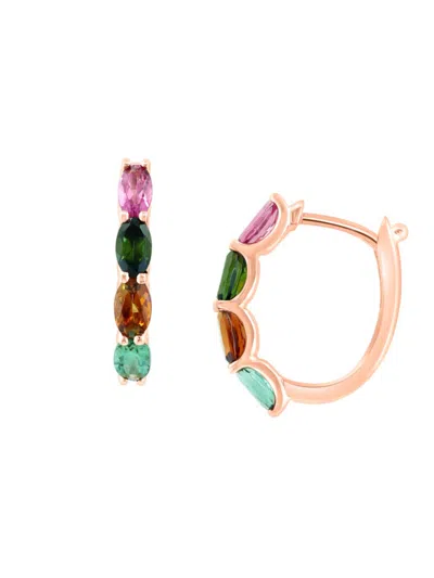 Effy Women's 14k Rose Gold & Multi Stone Huggie Earrings