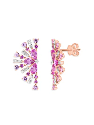 Effy Women's 14k Rose Gold, Diamond & Pink Sapphire Fan Floral Earrings