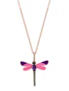 EFFY WOMEN'S 14K ROSE GOLD, ENAMEL & MULTI STONE DRAGONFLY PENDANT NECKLACE