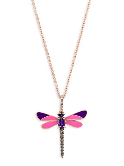 Effy Women's 14k Rose Gold, Enamel & Multi Stone Dragonfly Pendant Necklace