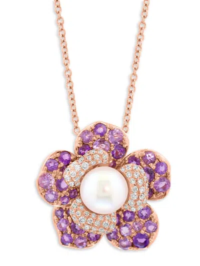 Effy Women's 14k Rose Gold, Freshwater Pearl, Amethyst & 0.26 Tcw Diamond Pendant Necklace