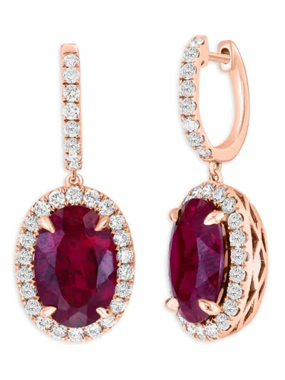 Effy Women's 14k Rose Gold, Lab Gown Ruby & Lab Grown Diamond Huggie Drop Earrings