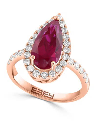 Effy Women's 14k Rose Gold, Lab Grown Ruby & 0.61 Tcw Lab-grown Diamond Ring In Brown