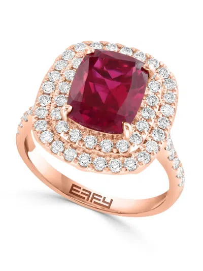 Effy Women's 14k Rose Gold, Lab-grown Ruby & 0.88 Tcw Lab-grown Diamond Ring In Brown
