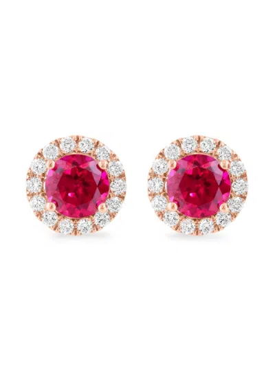 Effy Women's 14k Rose Gold, Lab Grown Ruby & Lab Grow Diamond Stud Earrings