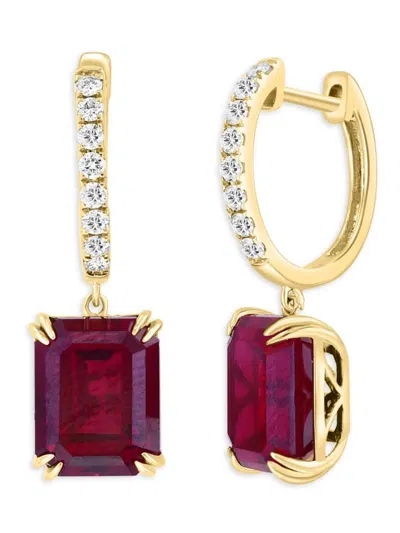 Effy Women's 14k Rose Gold, Lab Grown Ruby & Lab Grown Diamond Huggie Drop Earrings