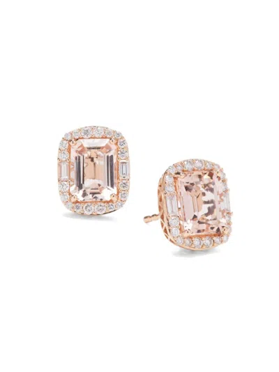 Effy Women's 14k Rose Gold, Morganite & 0.43 Tcw Diamond Stud Earrings