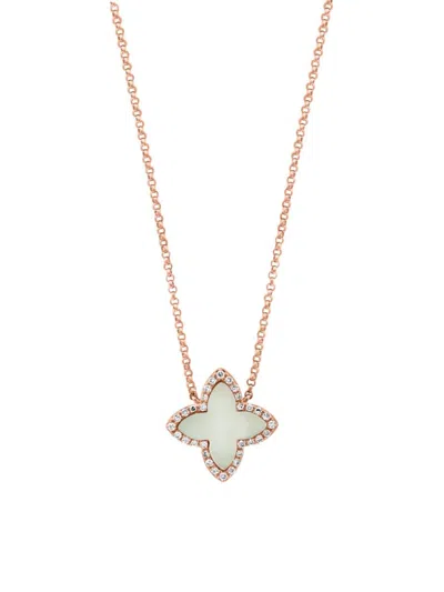 Effy Women's 14k Rose Gold, Mother Of Pearl & Diamond Clover Pendant Necklace
