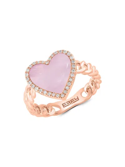 Effy Women's 14k Rose Gold, Mother Of Pearl & Diamond Heart Ring
