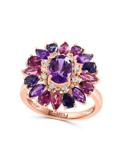 Effy Women's 14k Rose Gold Multi Stone Flower Ring