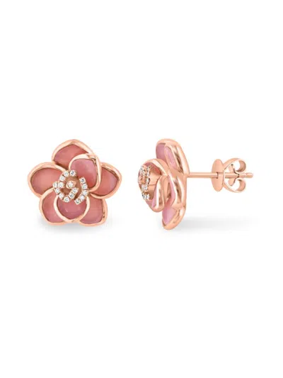 Effy Women's 14k Rose Gold, Opal & Diamond Flower Stud Earrings