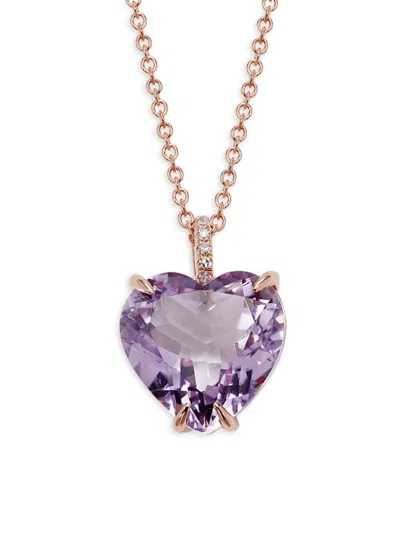 Effy Women's 14k Rose Gold, Pink Amethyst & Diamond Heart Pendant Necklace