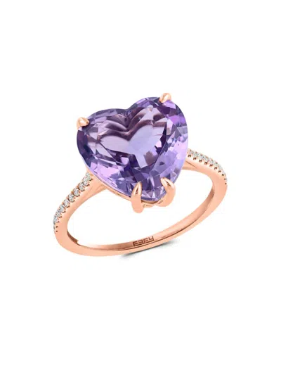 Effy Women's 14k Rose Gold, Pink Amethyst & Diamond Heart Ring