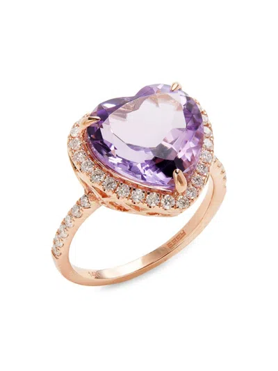 Effy Women's 14k Rose Gold, Pink Amethyst & Diamond Heart Ring