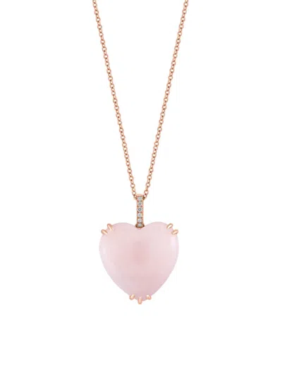 Effy Women's 14k Rose Gold, Pink Opal & Diamond Heart Pendant Necklace