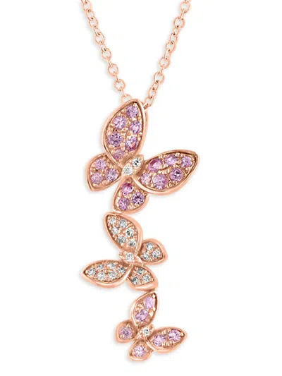Effy Women's 14k Rose Gold, Pink Sapphire & Diamond Butterfly Pendant Necklace