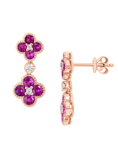 Effy Women's 14k Rose Gold, Pink Sapphire & Diamond Drop Earrings